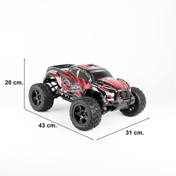 Remo 1031 1/10 Ölçek, 4WD Off Road Monster Truck, Kırmızı Kaportalı,Fırçalı Motorlu, 7.4V 3300mAh Li-Po Pilli, 2.4Ghz Kumandalı