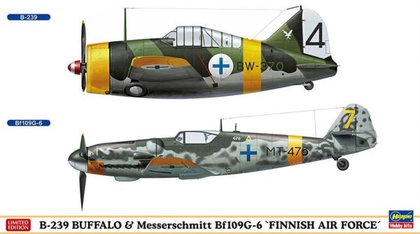 Hasegawa 2279 1/72 Ölçek, B-239 Buffalo ve Messerschmitt Bf109G-6 Finnish Air Force (Two kits in the box), Savaş Uçağı Plastik