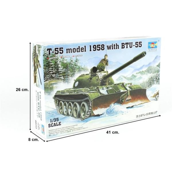 Trumpeter 00313 1/35 Ölçek, T-55 model 1958 (w/BTU-55), Küreme Bıçaklı Tank Plastik Model Kiti