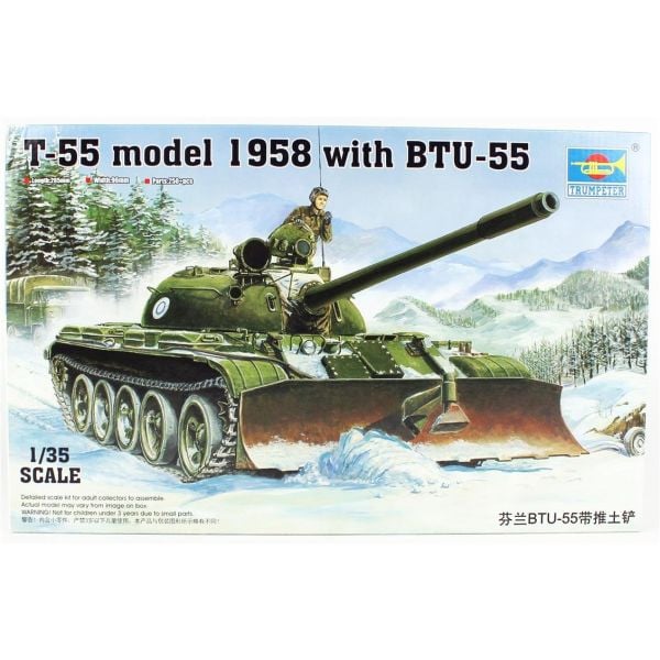 Trumpeter 00313 1/35 Ölçek, T-55 model 1958 (w/BTU-55), Küreme Bıçaklı Tank Plastik Model Kiti