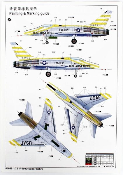 Trumpeter 01649 1/72 Ölçek, F-100D Super Sabre Savaş Uçağı Plastik Model Kiti